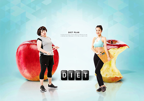 전신 PSD 편집이미지 여자 다이어트 줄자 건강 서기 미소 사람 20대 성인 두명 운동 헬스 한국인 찡그림 계획 사과 체중계 성인여자만 이미지편집 컨셉 과일 모션 표정 자 동양인 청년 여자만 성인만 파일형식