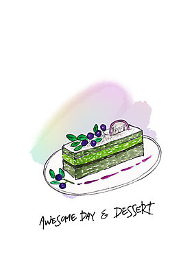 PSD 조각 잎 일러스트 디저트 수채화 사람없음 케이크 달콤 조각케이크 블루베리 국내일러스트 식물 음식 과일 맛 파일형식