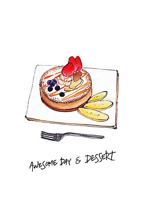 PSD 포크 일러스트 딸기 디저트 수채화 바나나 사람없음 케이크 달콤 블루베리 시럽 아몬드 모카케이크 국내일러스트 식기 음식 과일 견과류 맛 파일형식