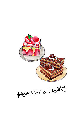 PSD 조각 일러스트 딸기 디저트 수채화 사람없음 케이크 달콤 조각케이크 아몬드 초코케이크 과일케이크 국내일러스트 음식 과일 견과류 맛 파일형식