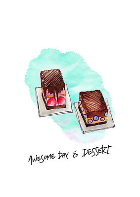 PSD 일러스트 딸기 디저트 수채화 사람없음 초콜릿 달콤 블루베리 브라우니 국내일러스트 음식 과일 맛 파일형식