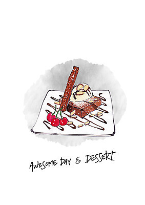 PSD 일러스트 아이스크림 디저트 수채화 사람없음 케이크 체리 달콤 슬라이스 아몬드 초코케이크 초코시럽 국내일러스트 음식 과일 초콜릿 견과류 맛 시럽 파일형식