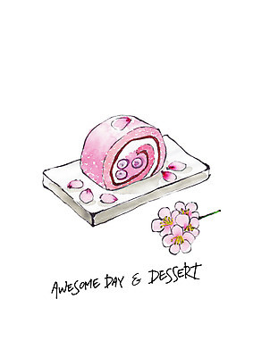 PSD 접시 꽃잎 꽃 일러스트 디저트 수채화 사람없음 케이크 달콤 롤케이크 국내일러스트 식물 식기 음식 맛 파일형식