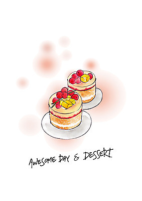 PSD 일러스트 디저트 수채화 사람없음 케이크 체리 달콤 조각케이크 망고 국내일러스트 음식 과일 맛 열대과일 파일형식