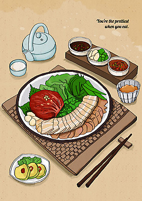 PSD 술잔 일러스트 젓가락 고추 마늘 사람없음 식탁보 상추 깻잎 보쌈 보쌈정식 술주전자 호박전 플레이팅 국내일러스트 한식 채소 잔 수저 상차림 전 정식 파일형식