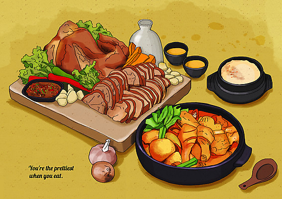 PSD 그릇 채소 술잔 일러스트 술병 마늘 사람없음 갈색 숟가락 당근 양념 족발 계란찜 나무도마 닭볶음탕 플레이팅 국내일러스트 식기 컬러 병_용기 잔 뿌리채소 도마 주류 수저 돼지고기 목재 상차림 계란요리 찜 닭고기요리 파일형식