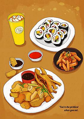 PSD 음료 일러스트 사람없음 얼음 소스 케첩 떡볶이 김밥 치킨너겟 플레이팅 국내일러스트 자연요소 음식 양념 소스_음식 상차림 분식 파일형식