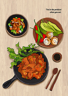 PSD 채소 일러스트 젓가락 고추 새우 사람없음 숟가락 버섯 샐러드 양념 프라이팬 깻잎 제육볶음 플레이팅 국내일러스트 음식 주방용품 수저 갑각류 상차림 파일형식