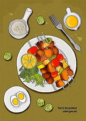 PSD 포크 채소 일러스트 사람없음 소스 꼬치 레몬 꼬치구이 삶은계란 플레이팅 국내일러스트 식기 과일 계란 양념 상차림 계란요리 구이 파일형식