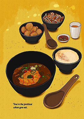 PSD 일러스트 새우 사람없음 숟가락 양념 물컵 국물 감자조림 플레이팅 국내일러스트 음식 수저 갑각류 컵 상차림 조림 파일형식