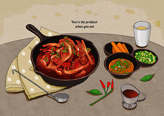 PSD 일러스트 고추 사람없음 당근 식탁보 양념 프라이팬 물컵 국자 대파 소스통 매운닭발 플레이팅 국내일러스트 채소 주방용품 뿌리채소 통 컵 소스_음식 상차림 파 닭발 파일형식