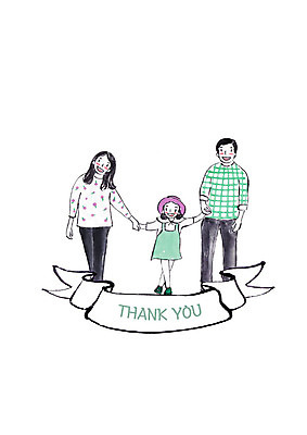 전신 PSD 여자 남자 어린이 일러스트 가족 수채화 미소 사람 성인 세명 부모 손잡기 자녀 감사 챙모자 국내일러스트 모자_잡화 감정 관계 모션 표정 파일형식