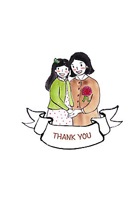 PSD 여자 어린이 일러스트 가족 수채화 미소 사람 상반신 성인 두명 손잡기 어버이날 카네이션 감사 여자만 국내일러스트 기념일 꽃 감정 관계 모션 표정 파일형식