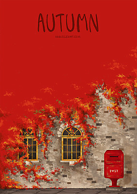 PSD 단풍 일러스트 창문 벽돌 사람없음 빨간색 가을풍경 우체통 가을 보행로 담쟁이덩굴 돌벽 국내일러스트 계절 길 벽 컬러 잎 풍경 덩굴 파일형식 가을_계절