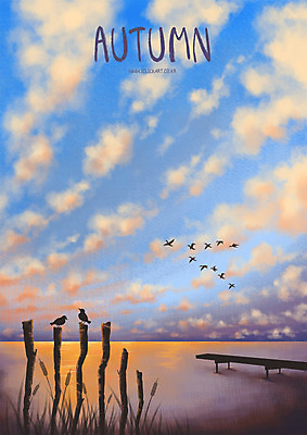 PSD 구름 두마리 일러스트 조류 갈대 사람없음 강 항구 가을풍경 가을 솟대 국내일러스트 자연요소 식물 동물 계절 2 교통시설 풍경 파일형식 가을_계절