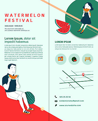 PSD 템플릿 북디자인 출판디자인 여자 남자 내지 어린이 리플렛 2단접지 북커버 벤치 과일 수박 사람 팜플렛 성인 두명 카메라 축제 먹기 위치 약도 반쪽수박 수박축제 이미지템플릿 지도 의자 모션 전자제품 파일형식