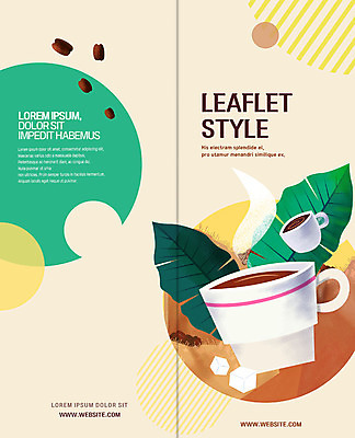 PSD 템플릿 북디자인 출판디자인 표지 커피 리플렛 2단접지 북커버 팜플렛 사람없음 카페 원두 원형 커피잔 각설탕 열대잎 이미지템플릿 도형 음료 잎 잔 상점 설탕 파일형식