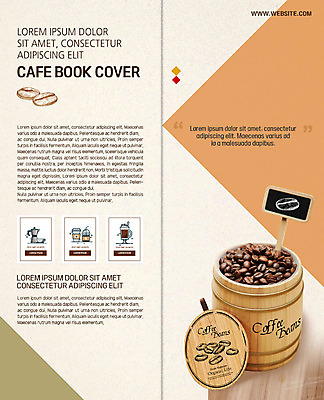 PSD 템플릿 북디자인 출판디자인 내지 커피 리플렛 2단접지 북커버 팜플렛 사람없음 카페 원두 커피잔 커피포트 메뉴 아이스커피 글라이더 테이크아웃컵 통나무통 이미지템플릿 음료 주전자 잔 통 컵 상점 파일형식