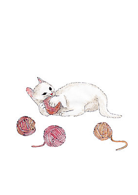 PSD 동물 한마리 일러스트 안기 수채화 사람없음 반려동물 장난감 고양이 여러개 털실 놀기 반려 국내일러스트 1 다수 포유류 모션 실 파일형식