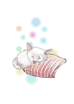 PSD 동물 한마리 쿠션 일러스트 수채화 사람없음 반려동물 고양이 잠 편안함 반려 국내일러스트 1 포유류 감각 파일형식