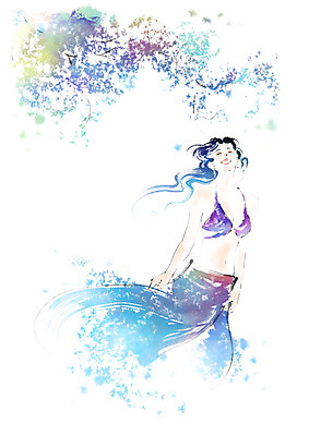 PSD 여자 일러스트 캘리그라피 붓터치 나뭇잎 수채화 한명 미소 사람 상반신 성인 눈감음 나뭇가지 번짐 밸리댄스 밸리댄스복 국내일러스트 나무 1 잎 모션 표정 춤 파일형식 효과