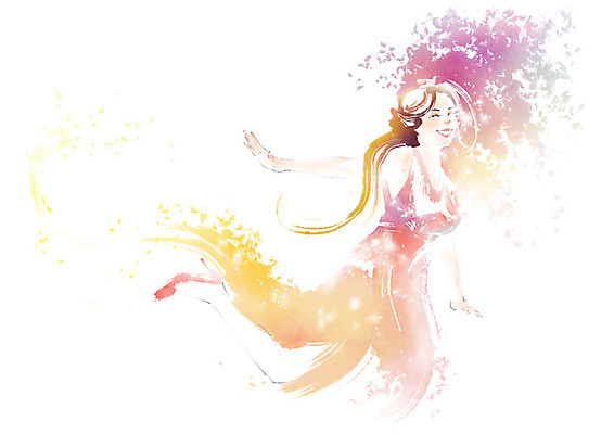 전신 PSD 여자 일러스트 캘리그라피 붓터치 나뭇잎 수채화 한명 미소 사람 성인 춤 하이힐 즐거움 번짐 다리들기 국내일러스트 1 감정 구두 잎 모션 문화예술 표정 여성화 파일형식 효과