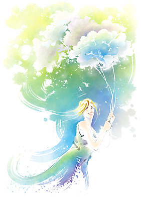 PSD 여자 줄 일러스트 캘리그라피 붓터치 수채화 한명 미소 사람 상반신 성인 잡기 번짐 국내일러스트 1 모션 표정 파일형식 효과