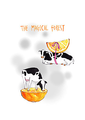 PSD 동물 리본 두마리 과일 일러스트 붓터치 수채화 사람없음 묶기 먹기 레몬 젖소 반쪽 슬라이스 국내일러스트 2 모션 소 파일형식