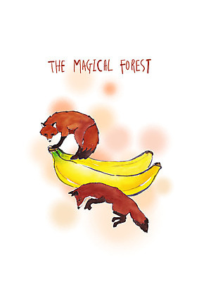 PSD 동물 응시 두마리 과일 일러스트 붓터치 수채화 바나나 사람없음 점프 여우 국내일러스트 시선 2 포유류 모션 파일형식