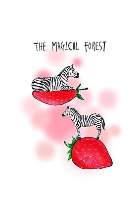 PSD 동물 두마리 과일 일러스트 딸기 붓터치 수채화 서기 앉기 사람없음 반쪽 얼룩말 국내일러스트 2 모션 말_동물 파일형식