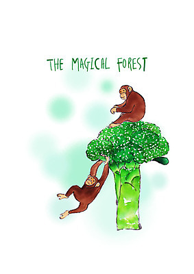 PSD 동물 응시 두마리 채소 일러스트 붓터치 수채화 매달리기 앉기 사람없음 브로콜리 고릴라 국내일러스트 시선 2 포유류 모션 파일형식