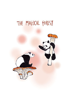 PSD 동물 응시 두마리 일러스트 붓터치 수채화 매달리기 앉기 손짓 사람없음 버섯 판다 국내일러스트 시선 2 곰 모션 파일형식