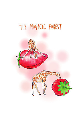 PSD 동물 두마리 과일 일러스트 딸기 붓터치 수채화 사람없음 먹기 기린 반쪽 국내일러스트 2 포유류 모션 파일형식