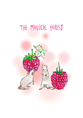 PSD 동물 꽃잎 두마리 과일 일러스트 붓터치 수채화 서기 사람없음 쥐 먹기 들쥐 국내일러스트 꽃 2 모션 설치류 파일형식