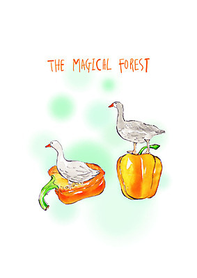 PSD 동물 두마리 채소 일러스트 붓터치 수채화 파프리카 오리 서기 사람없음 반쪽 국내일러스트 2 모션 조류 파일형식