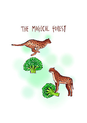 PSD 동물 두마리 채소 일러스트 붓터치 수채화 사람없음 점프 브로콜리 얼룩무늬 표범 국내일러스트 2 무늬 포유류 모션 파일형식