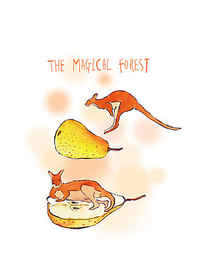 PSD 동물 두마리 과일 일러스트 붓터치 수채화 사람없음 점프 반쪽 서양배 캥거루 국내일러스트 2 포유류 모션 배_과일 파일형식