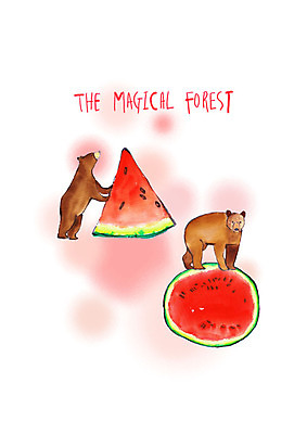 PSD 동물 두마리 과일 일러스트 곰 붓터치 수채화 수박 서기 사람없음 수박씨 수박조각 앞발 과채 국내일러스트 조각 2 채소 포유류 모션 씨앗 파일형식