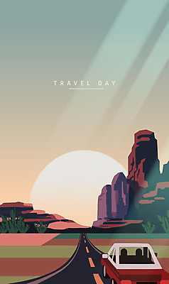 도로 여행 백그라운드 일러스트 자동차 산 사람없음 관광지 태양 일몰 암석 바위 자동차여행 수평선 국내일러스트 AI파일 자연요소 길 육상교통 교통시설 노을 돌_바위 파일형식 벡터