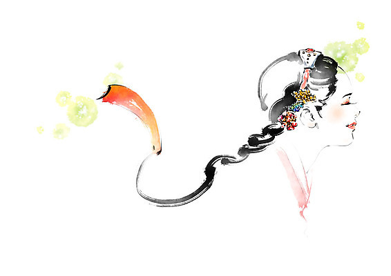 PSD 전통 여자 일러스트 캘리그라피 붓터치 한명 미소 사람 상반신 성인 한국인 머리띠 전통의상 한복 번짐 배씨댕기 인물화 헤어액세사리 국내일러스트 1 한국전통 장신구 전통소품 표정 동양인 장식 그림 파일형식 효과