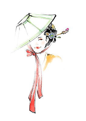 PSD 전통 응시 여자 일러스트 캘리그라피 붓터치 한명 사람 상반신 성인 한국인 전통의상 번짐 비녀 어우동모자 인물화 국내일러스트 모자_잡화 1 시선 전통소품 동양인 그림 파일형식 효과 헤어액세사리