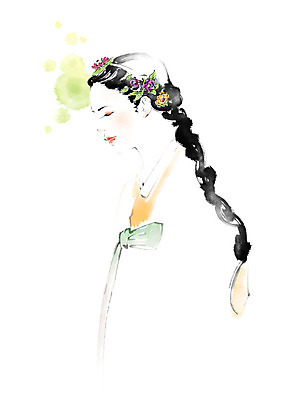 PSD 전통 여자 일러스트 캘리그라피 붓터치 한명 사람 상반신 성인 한국인 머리띠 한복 번짐 댕기머리 옷고름 인물화 국내일러스트 1 한국전통 헤어스타일 장신구 동양인 전통의상 그림 파일형식 효과