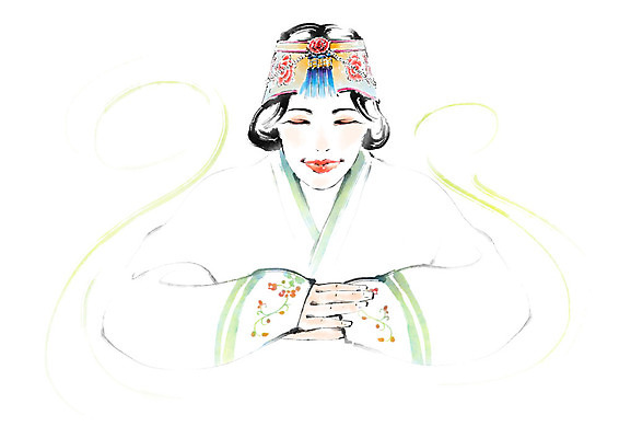 PSD 전통 여자 일러스트 캘리그라피 붓터치 한명 사람 상반신 성인 한국인 한복 번짐 조바위 인물화 국내일러스트 1 한국전통 전통소품 동양인 전통의상 그림 파일형식 효과