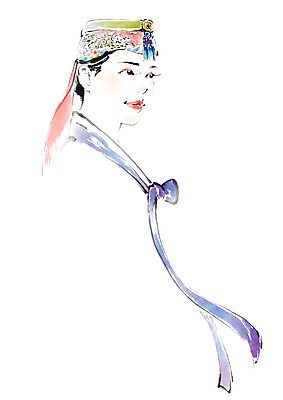 PSD 전통 응시 여자 일러스트 캘리그라피 붓터치 한명 사람 상반신 성인 한국인 한복 번짐 조바위 옷고름 인물화 헤어액세사리 국내일러스트 1 한국전통 시선 장신구 전통소품 동양인 장식 전통의상 그림 파일형식 효과