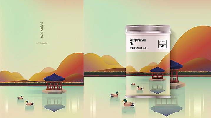 계절 호수 단풍 여러마리 일러스트 자연 사람없음 상자 가을 차 정자 패키지 청둥오리 국화차 목업 국내일러스트 AI파일 건축물 음료 다수 잎 오리 차_음료 생태계 파일형식 벡터