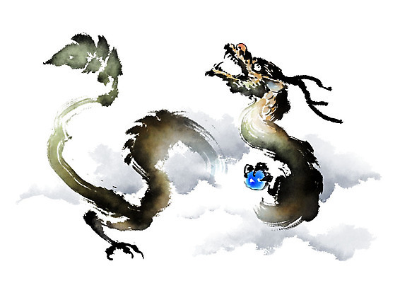 PSD 한마리 일러스트 캘리그라피 붓터치 사람없음 용 구슬 번짐 드래곤 여의주 국내일러스트 1 파일형식 효과