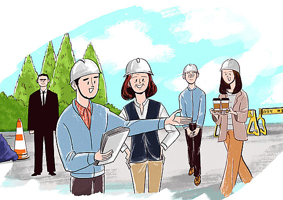 전신 PSD 나무 여자 남자 커피 일러스트 친절 안내 설명 미소 사람 여러명 상반신 성인 건설현장 안전모 사회이슈 문서 경호원 안전바 성인만 건설근로자 국내일러스트 식물 직업 음료 다수 컨셉 모션 건설업 표정 헬멧 안전장비 파일형식