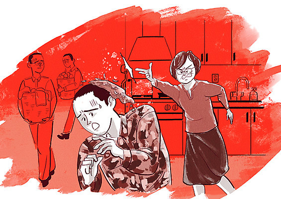 전신 PSD 여자 남자 일러스트 군대 사람 여러명 상반신 성인 바구니 주방 군인 분노 던지기 꾸지람 사회이슈 군복 곤란 심부름 음식물금지 힘듦 성인만 갑질 국내일러스트 직업 감정 다수 컨셉 유니폼 모션 금지 체벌 국군 파일형식