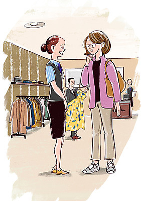 전신 PSD 옷 여자 남자 일러스트 친절 대화 미소 사람 여러명 성인 쇼핑 종업원 사회이슈 고객 백화점 성인만 국내일러스트 직업 다수 컨셉 표정 말하기 상점 파일형식