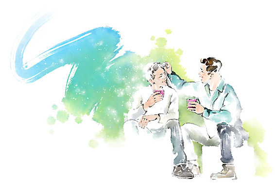 전신 PSD 응시 남자 음료 일러스트 캘리그라피 붓터치 휴식 대화 미소 사람 앉기 성인 두명 컵 마주보기 번짐 성인남자만 국내일러스트 식기 시선 컨셉 모션 표정 말하기 남자만 성인만 파일형식 효과